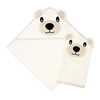 Baby Mode Signature Serviette à capuche et gant ours bronzé