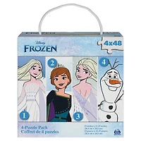 Disney Frozen, 4 Jigsaw Puzzle Bundle 48-Piece Elsa Anna Olaf Winter Snow Movie Landscape with Portable Rope Gift Box, for Kids Ages 4 and up