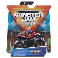 Monster Jam, Monster truck Wonder Woman officiel, véhicule en métal moulé, série Heroes and Villians Trucks, échelle 1:64