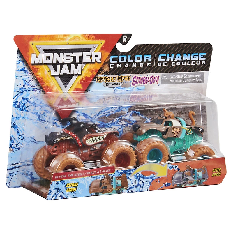 Monster Jam, Monster trucks Monster Mutt Rottweiler vs. Scooby Doo officiels qui changent de couleur en métal moul