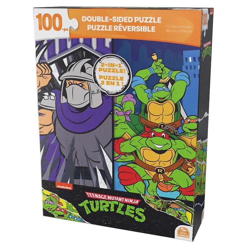 TMNT, 100-Piece Double Sided Jigsaw Puzzle 2-in-1 Ninja Turtles Heroes and Villians Kids Puzzles