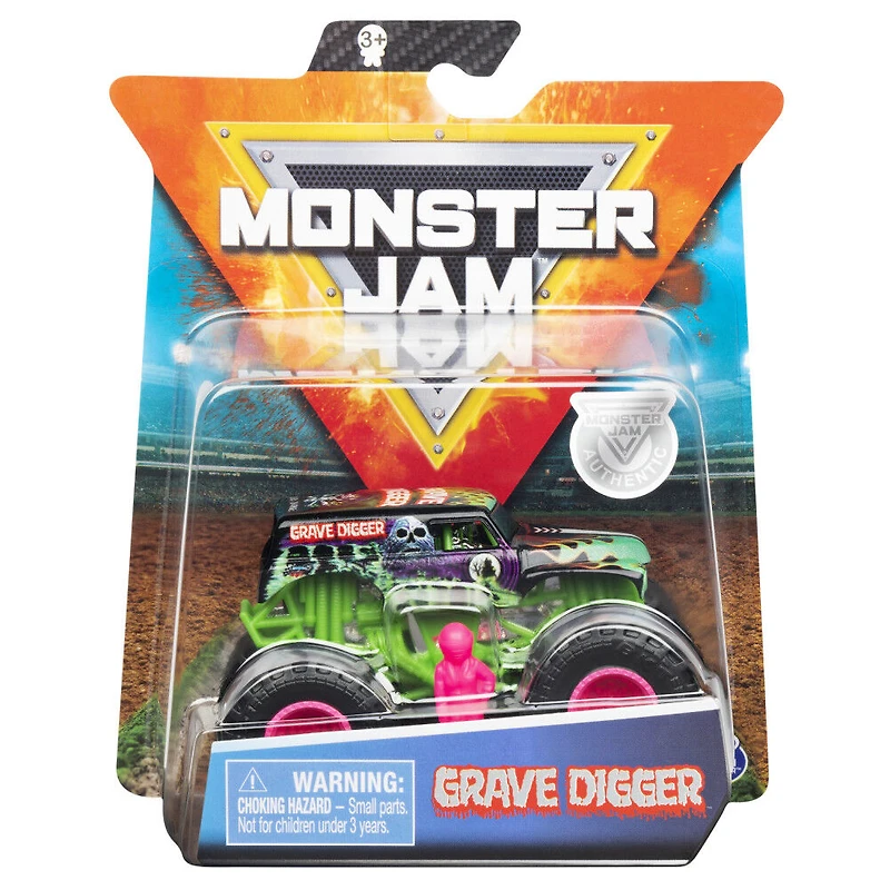 Monster Jam, Monster truck authentique Grave Digger en métal moulé à l'échelle 1:64