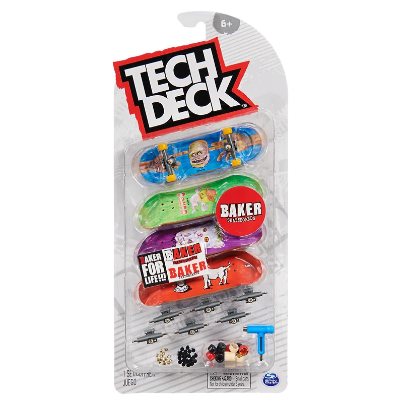 Tech Deck, Coffret de 4 fingerboards Ultra DLX, Skateboards Baker, Mini skateboards personnalisables à collectionner