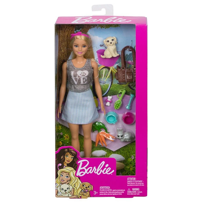 Barbie Doll with Puppy, Bunny and 7 Themed Pieces
