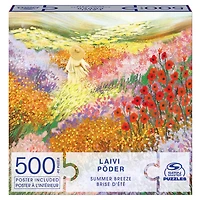 Puzzles Spin Master, Brise d'été, Puzzle de 500 pièces par l'artiste Laivi Põder représentant un paysage de fleurs, avec poster