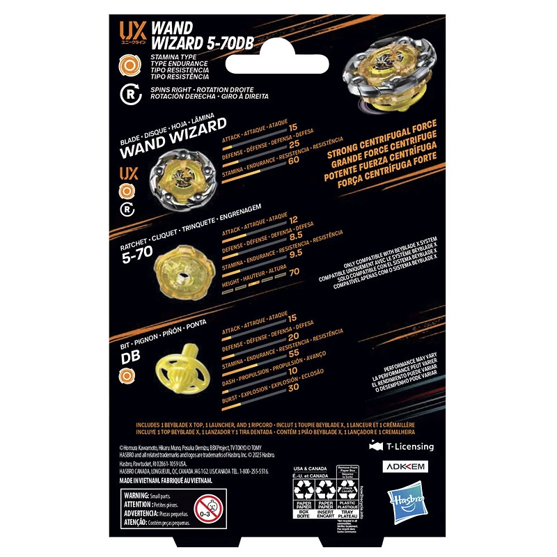 Beyblade X Starter Pack Wand Wizard 5-70DB UX avec toupie et lanceur