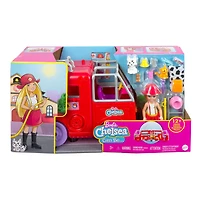 Barbie Chelsea Fire Truck Playset, Chelsea Doll (6 inch), Fold Out Firetruck, 15+ Storytelling Accessories, Stickers