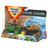 Monster Jam, Coffret de 2 monster trucks officiels en métal moulé Grave Digger vs Earth Shaker qui changent de couleur, échelle 1:64