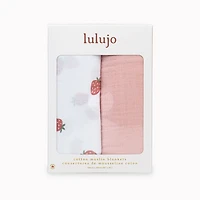 Lulujo - Cotton Mslin Swaddles 2 Pack-Strawberries Ballet Slipper
