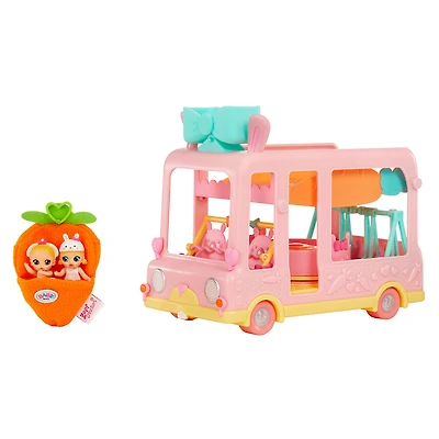 Jeu d'autobus BABY BORNMD Surprise avec 2 mini bébés jumeaux exclusifs / terrain de jeu 6 en 1 mobile pour tous vos animaux et bébés BABY BORNMD Surprise à collectionner / peut convenir à 20+ mini bébés BABY BORNMD Surprise