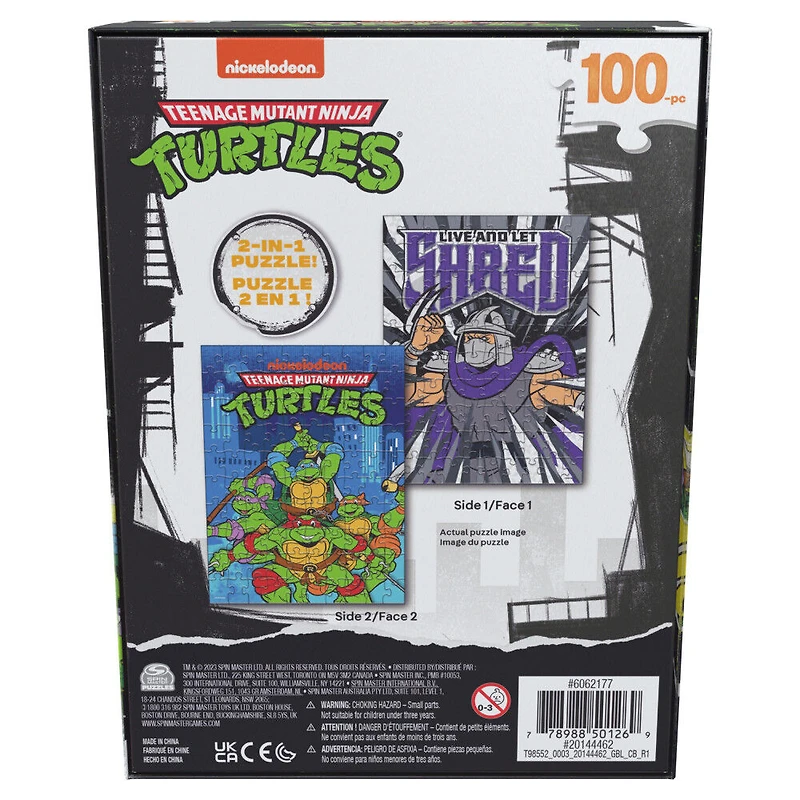 TMNT, 100-Piece Double Sided Jigsaw Puzzle 2-in-1 Ninja Turtles Heroes and Villians Kids Puzzles