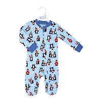 Baby Mode Zipped Cotton Christmas Sleeper: Blue Penguin 0-3M
