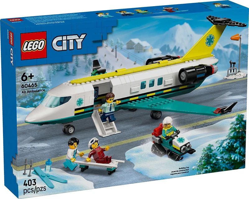 LEGO City L'Avion-Ambulance d'Urgence, Avion et Motoneige, Ensemble d'Avion-Jouet pour les 6 Ans et Plus 60465