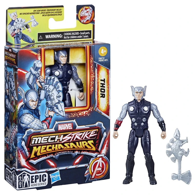 Marvel Mech Strike Mechasaurs Thor Action Figure, with Weapon Accessory (4 Inch)