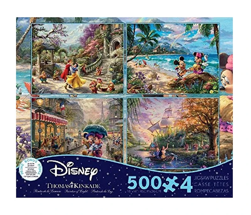 Ceaco Thomas Kinkade Disney 4-en-1 500 pièces Puzzle Multipack (Blanche-Neige, Mickey, Pocahontas)