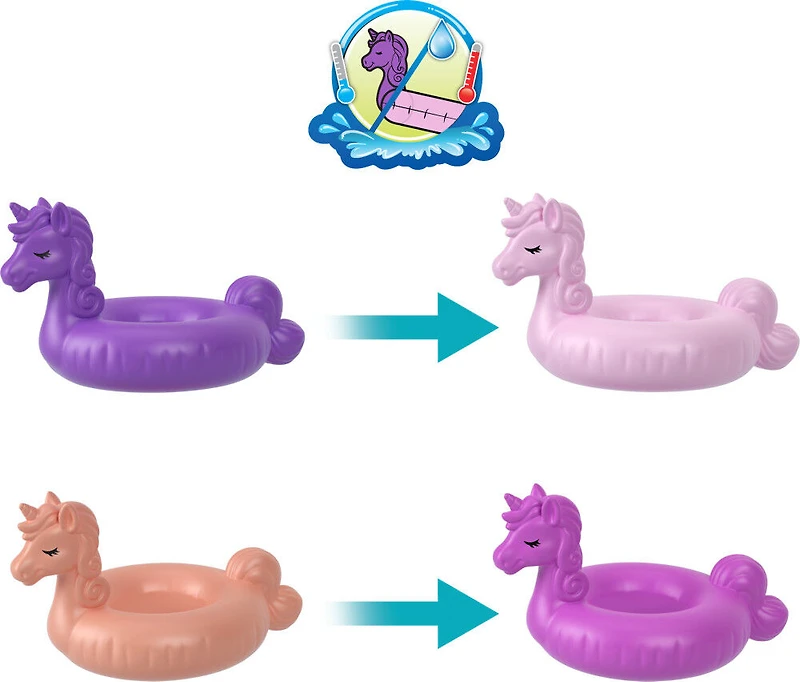 Polly Pocket Dolls and Playset, Unicorn Toys, Sparkle Cove Adventure Unicorn Floatie Compact