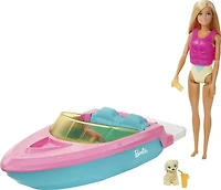 Barbie Doll and Boat with Puppy and Accessories, Floats in Water