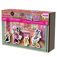 Minnie Mouse, 24-Piece Jigsaw Puzzles 4-Pack Bundle with 8 Interchangeable Minnie Mouse Character Pieces and Wooden Slide Box