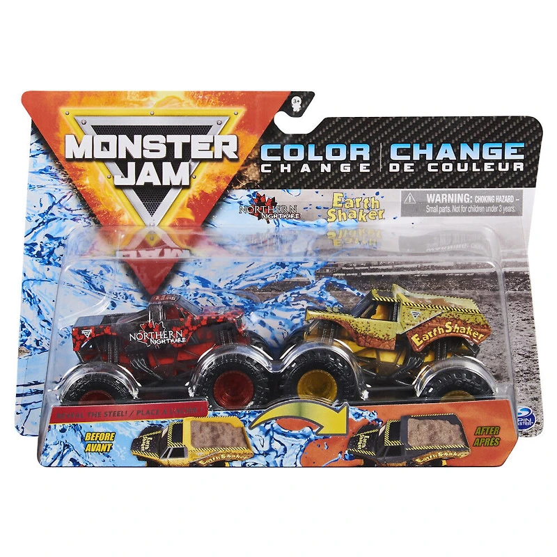 Monster Jam, Monster trucks Northern Nightmare vs. Earth Shaker officiels qui changent de couleur en métal moulé, échelle 1:64