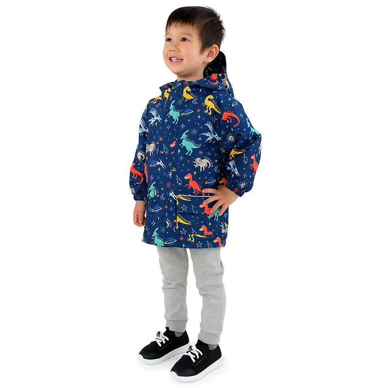 Kids Fleece Lined Rain Jackets | Space Dinos