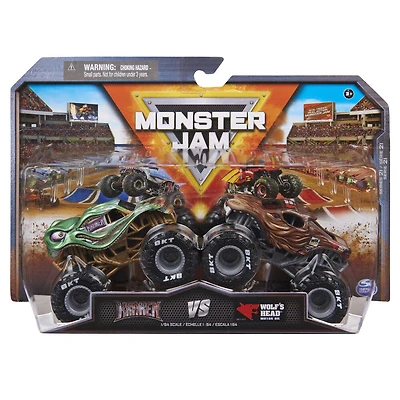 Monster Jam, Monster trucks officiels en métal moulé Kraken Vs. Wolf's Head Die-Cast, échelle 1:64