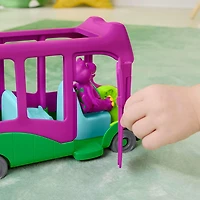 Véhicule jouet à pousser L'autobus des Aventures et figurine de Barney Le Monde de Barney de Fisher-Price,