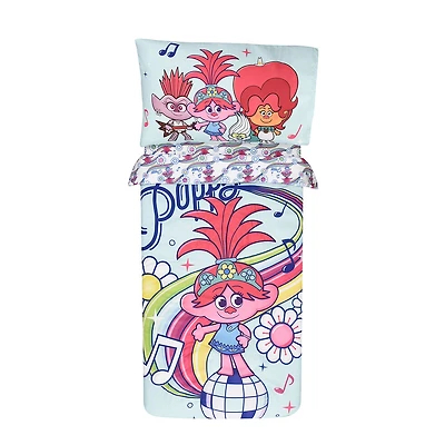Trolls 3 Piece Toddler Bedding Set with Reversible Comforter, Fitted Sheet and Pillowcase by Nemcor