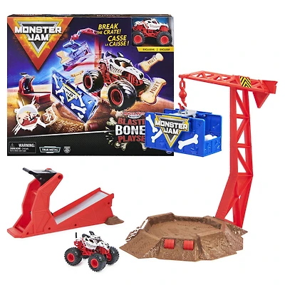 Monster Jam, Coffret Blastin' Bones avec Monster Mutt Dalmatian exclusif, Jouets monster trucks pour garçons à partir de 3 ans
