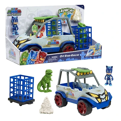 Véhicule de Secours Tout-Terrain pour Problème de Dinosaure des Pyjamasques, Inclut Figurines de Dinosaure et Catboy - Édition anglaise