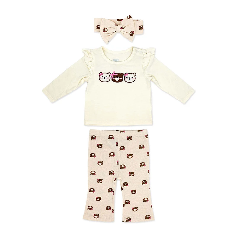 Baby Mode 3 Piece Legging and Headband Set: Team Teddy 3M