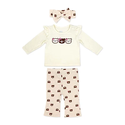 Baby Mode 3 Piece Legging and Headband Set: Team Teddy 3M