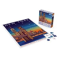 Puzzles Spin Master, New York, Puzzle BlueBoard de 300 pièces de la série Voyage représentant la silhouette des immeubles de Manhattan et le pont de Brooklyn, avec poster