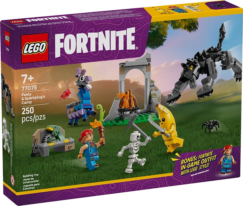 LEGO Fortnite Le camp de Peely et Sparkplug, Ensemble de Construction avec Figurines de Jeu Vidéo 77075