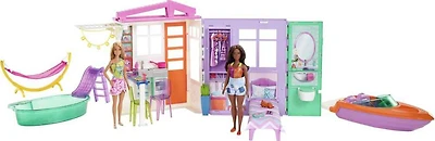 Barbie Gift Set with 2 Barbie Fashionistas Dolls, House, Boat and Pool