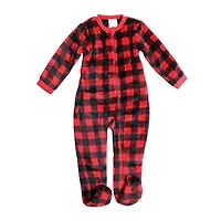 Baby Mode Plush Sleeper: Red Buffalo Plaid 0-3M
