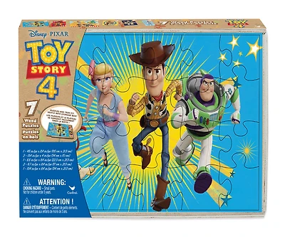 Toy Story 4 - Coffret de 7 puzzles en bois avec boîte de rangement/plateau