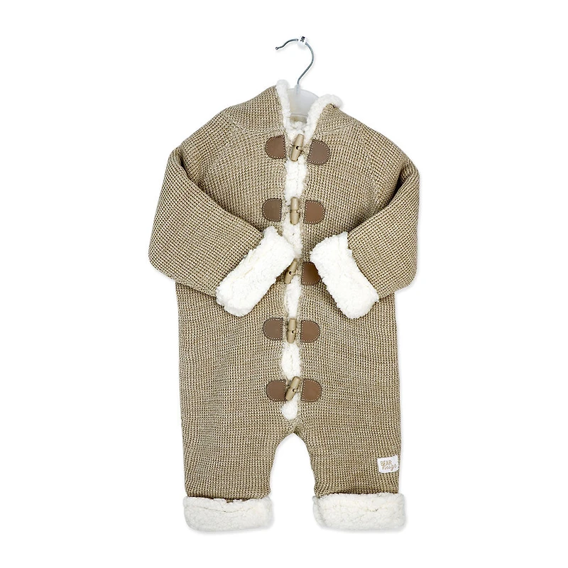 Rock a Bye Baby True Knit Pramsuit With Sherpa Lining: Oatmeal 0-3M