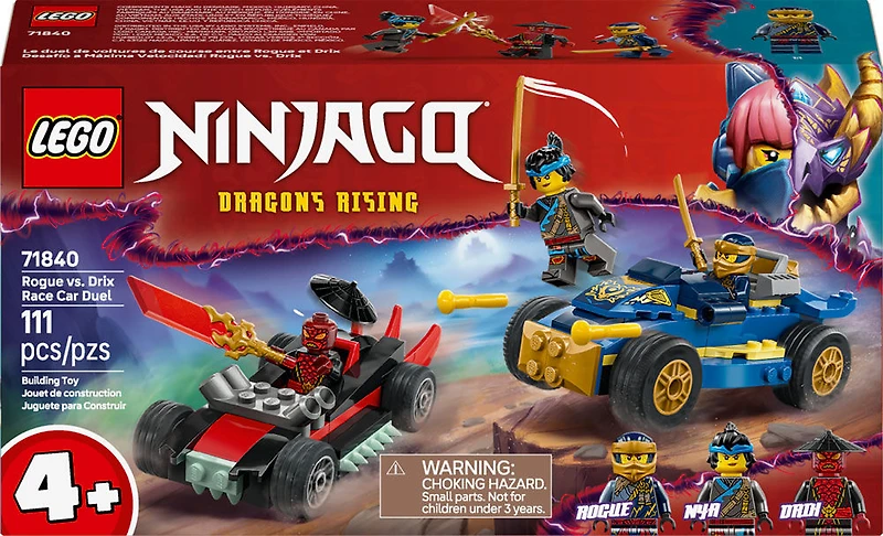 LEGO NINJAGO Le Duel de Voitures de Course entre Rogue et Drix, Ensemble de Jeu de Jouet de Ninja avec 3 Figurines Incluant Nya 71840
