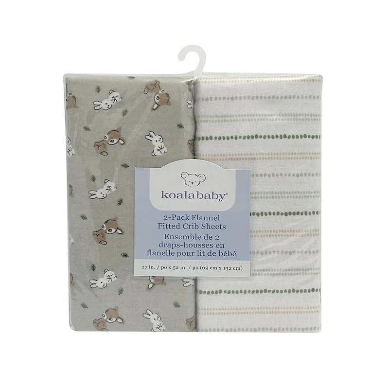 Koala Baby 2 Pack Flannel Sheet Woodland Bunny/Stripes