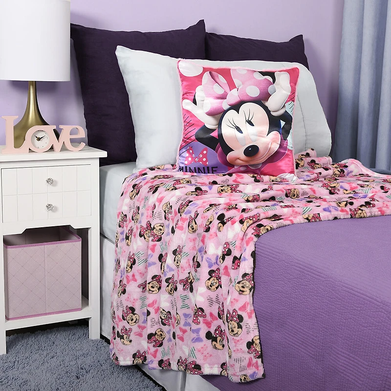 Ensemble de jeté et coussin 2 pièces Disney Minnie Mouse