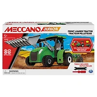 Meccano Junior, Tracteur à benne fonctionnelle avec pièces mobiles et vrais outils, Kit de construction de petit véhicule