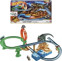 Coffret piste Confrontations et collisions Jurassic World: Dominion Hot Wheels, avec 1 véhicule Hot Wheels
