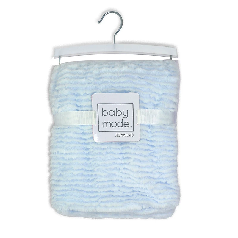 Signature Mode Bébé Couverture en peluche striée : bleu