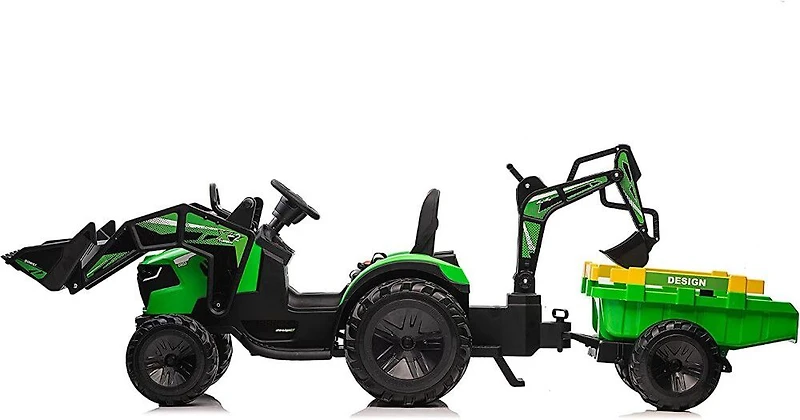 Voltz Toys Tracteur agricole avec pelle, pelleteuse et remorque