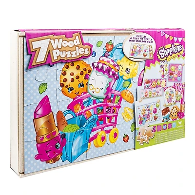 Shopkins 7 Wood Jigsaw Puzzles in Wood Storage Box