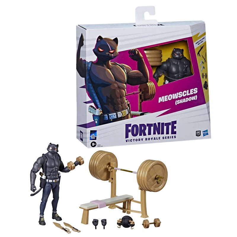 Hasbro Fortnite Victory Royale Series, pack deluxe figurine de collection articulée Miaousclé (Ombre) avec accessoires, 15 cm
