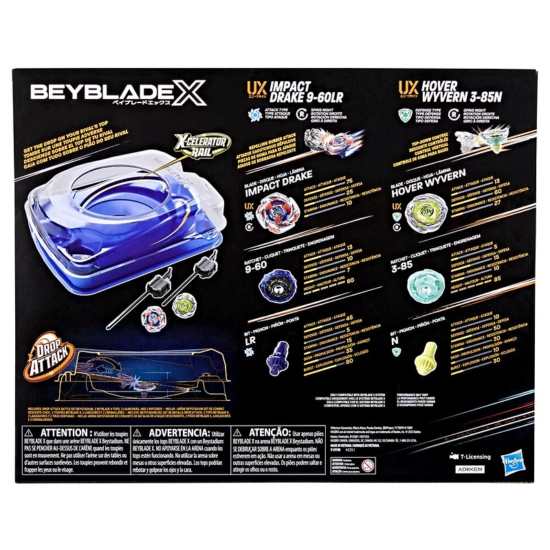 Beyblade X Drop Attack Battle Set with Beystadium Arena, 2 Right-Spinning Takara Tomy Tops, 2 Launchers, Battling Tops Game Toys