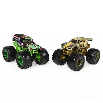 Monster Jam, Monster trucks Grave Digger vs Max-D officiels qui changent de couleur en métal moulé, échelle 1:64