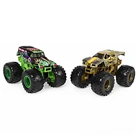 Monster Jam, Monster trucks Grave Digger vs Max-D officiels qui changent de couleur en métal moulé, échelle 1:64