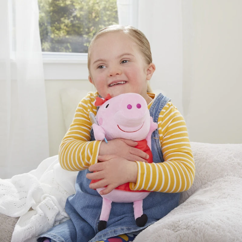Peppa Pig Peppa chante, peluche chantante avec robe rouge pailletée et boucle, chante 3 chansons